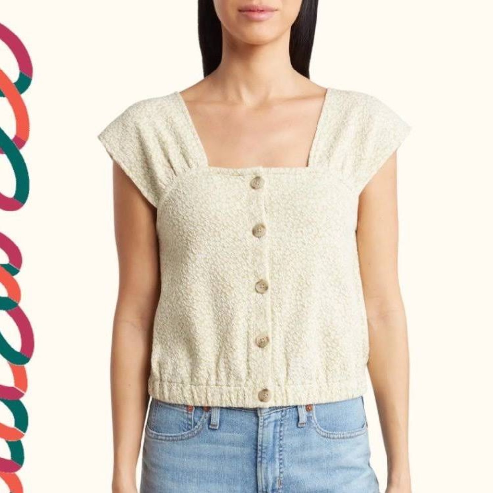 Madewell Floral Jacquard Button Front Top